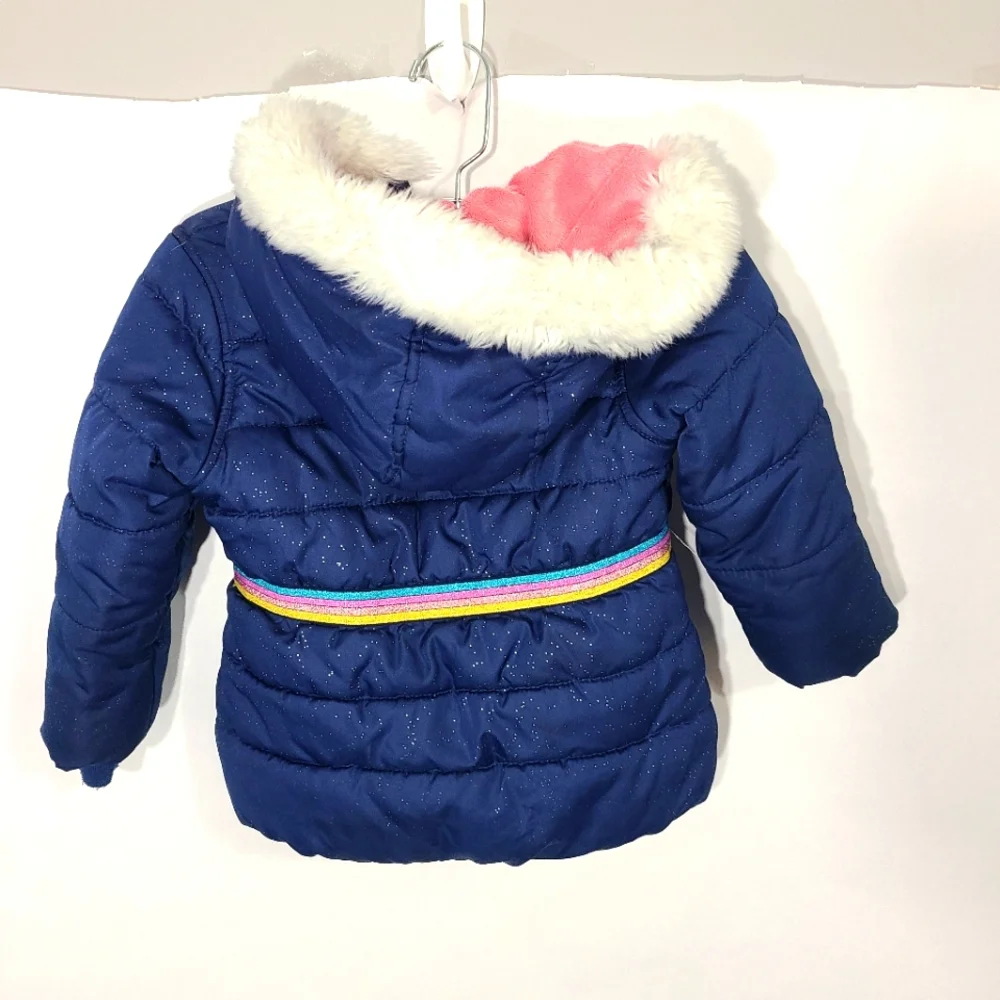 Carter's Toddler Girls Size 3t Navy Blue Hooded‎ Coat Ski Jacket Faux Fur Trim